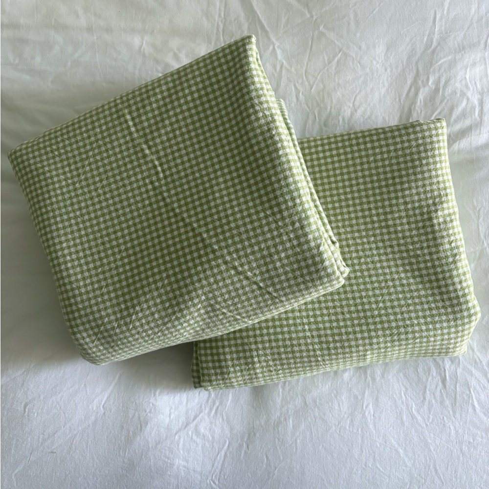 Pottery Barn Kids Blackout Green and White Gingham 44x96 Curtains (2 Panels)